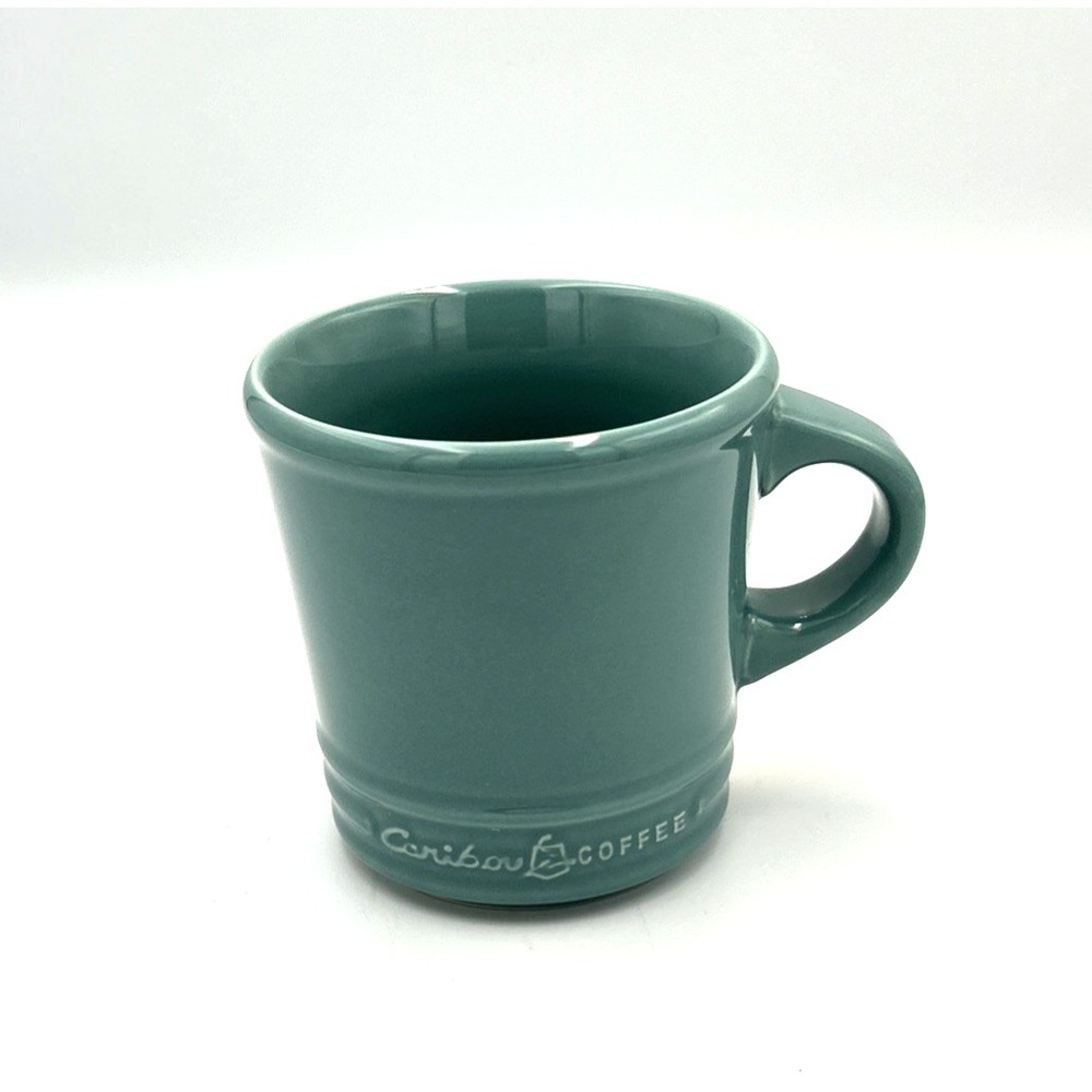 Caribou Coffee Mug Ceramic 14 Oz Sea Green Teal Blue 2014 Beachy Coastal